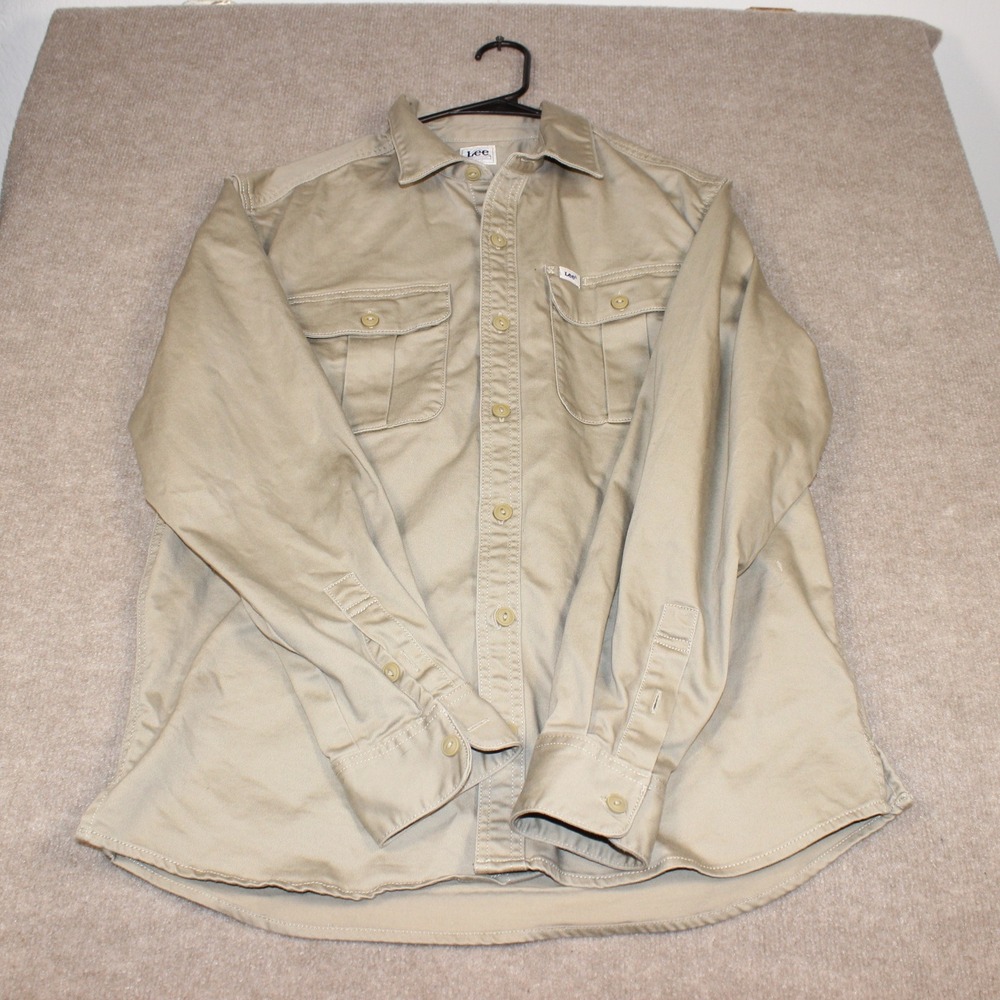 Lee Workwear Mens Khaki Tan Long Sleeve Button Down Utility Shirt Size M